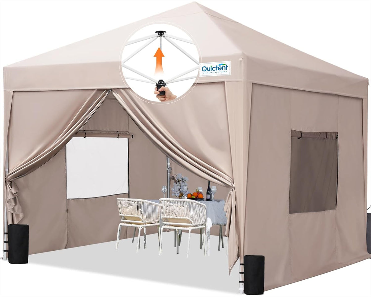 Quictent 10x10ft Pop-Up Canopy Tent With Sidewalls, 420D Oxford Fabric, 4 Sandbags