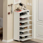 Mirror-Front Shoe Cabinet With Six Flip-Down Drawers And Four Metal Legs