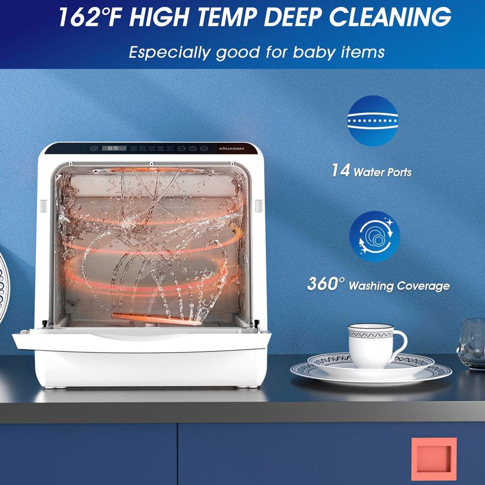 AIRMSEN Portable Countertop Dishwasher, 5-Liter Built-In Water Tank, 5 Washing Programs - AE-TDQR03