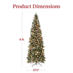 Best Choice Products 6ft Pre-Lit Partially Flocked Pencil Christmas Tree With 250 Lights And Pine Cones