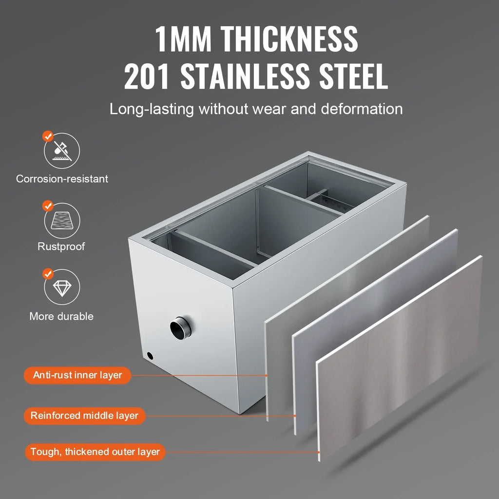 SKYSHALO Commercial Grease Interceptor Trap, 25LB, Stainless Steel