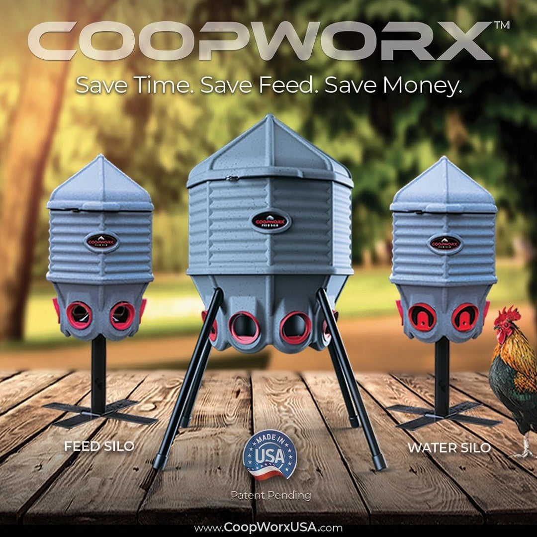CoopWorx Poultry Feeder, 80 lb, Gray, 8 Ports