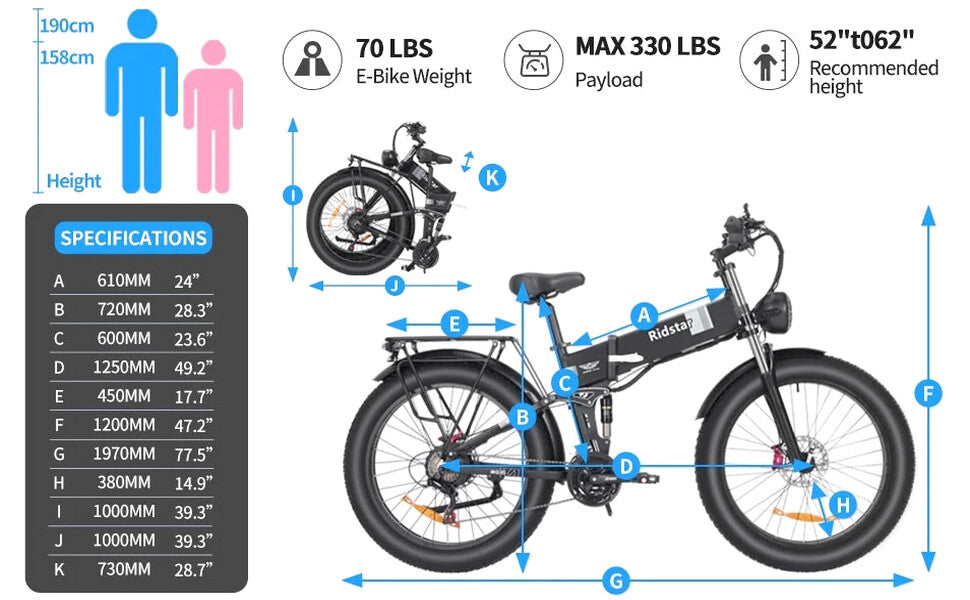 Electric Bike For Adults, 750W Motor, 48V 20Ah Removable Battery, 26 Fat Tire, Folding, Shimano 21-Speed, UL2849