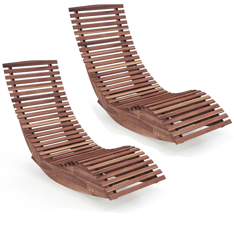 Acacia Wood Outdoor Patio Rocking Chair With Widened Slatted Seat And High Back