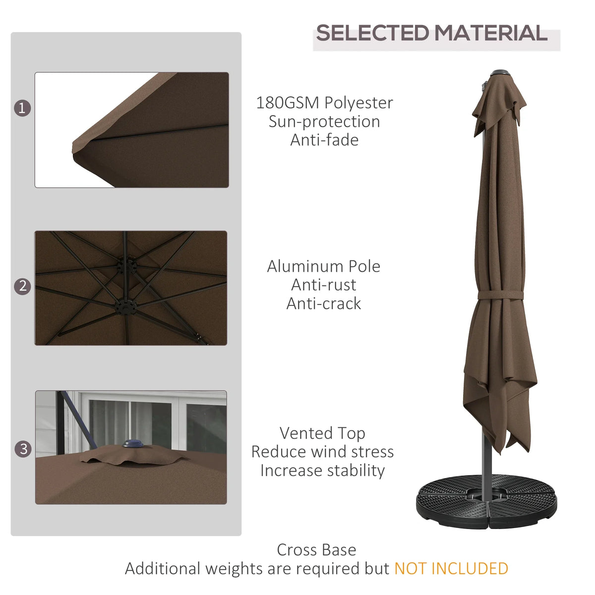 Royard Oaktree 10ft Cantilever Patio Umbrella With Tilt, Crank, Cross Base, Aluminum Pole And Air Vent - Tan