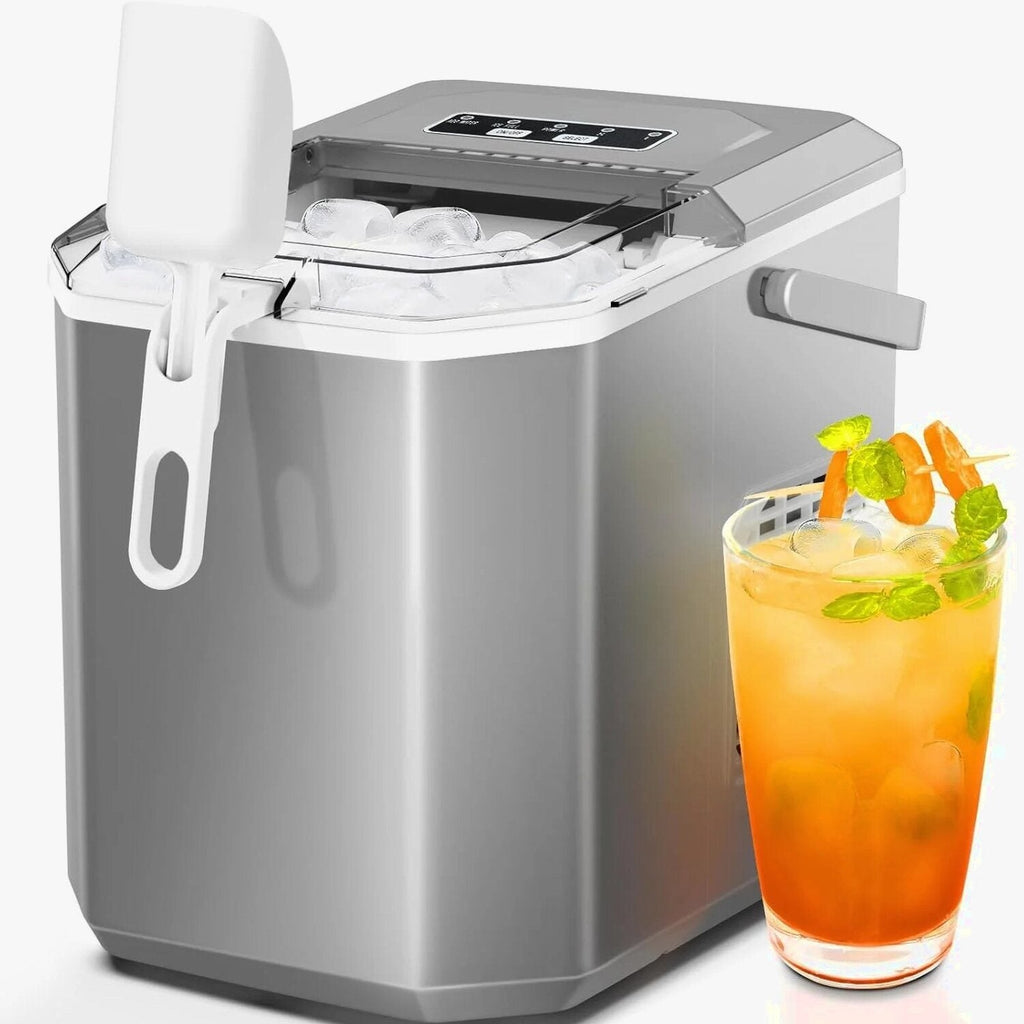 Countertop Portable Ice Maker With Carry Handle, Self-Cleaning, 26.5lbs/24Hrs, Grey