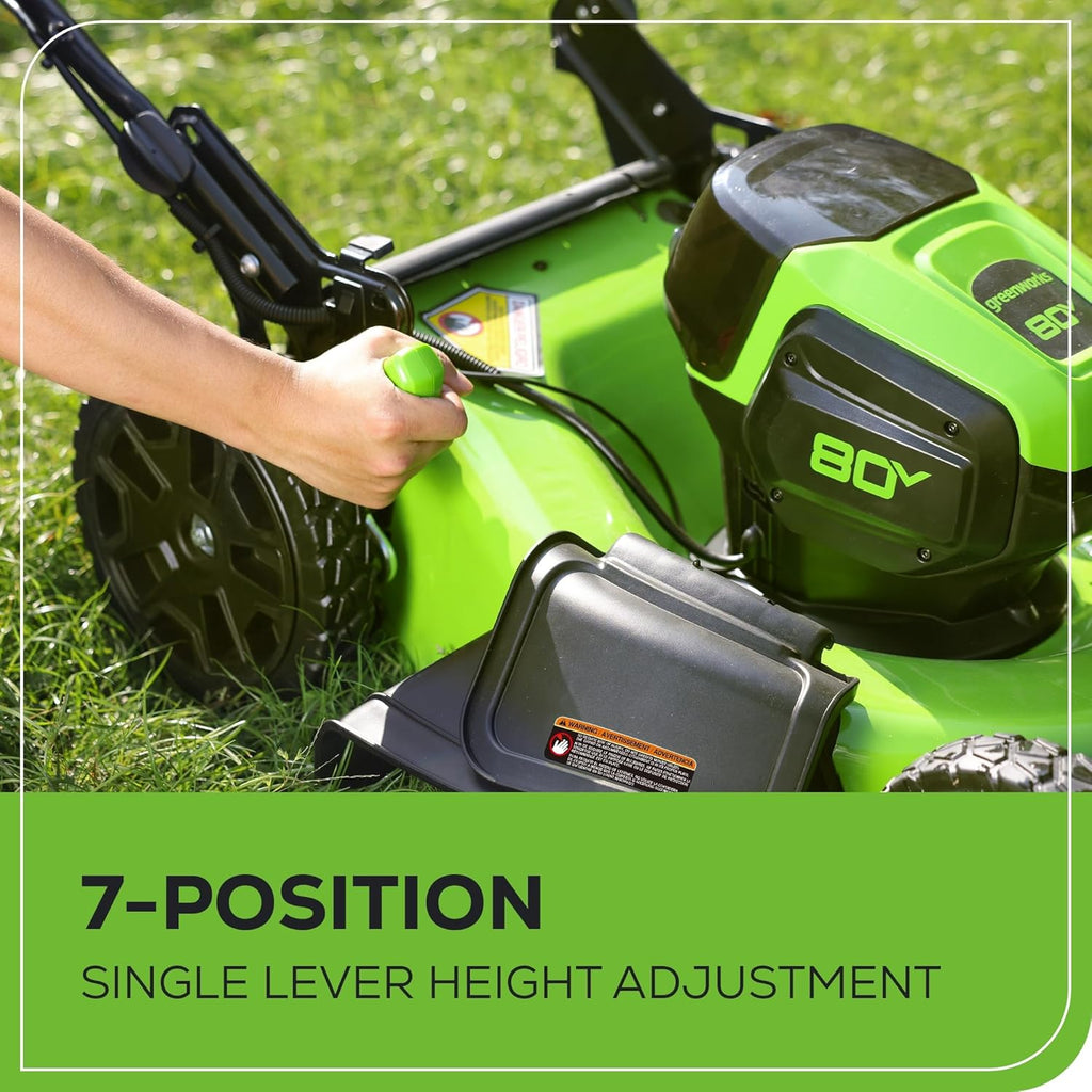 Greenworks 80V 21in Brushless Push Lawn Mower, 500 CFM Blower And 13in String Trimmer - 2 x 2.0Ah Batteries