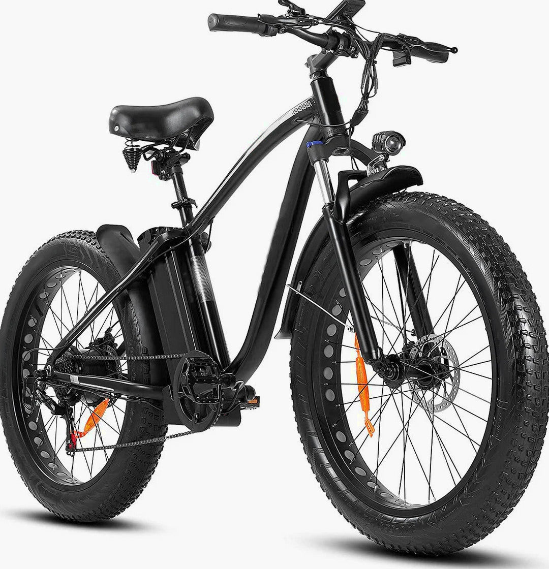 Electric Mountain Bike, 750W, 48V/15Ah Battery, Shimano 7-Speed, Black