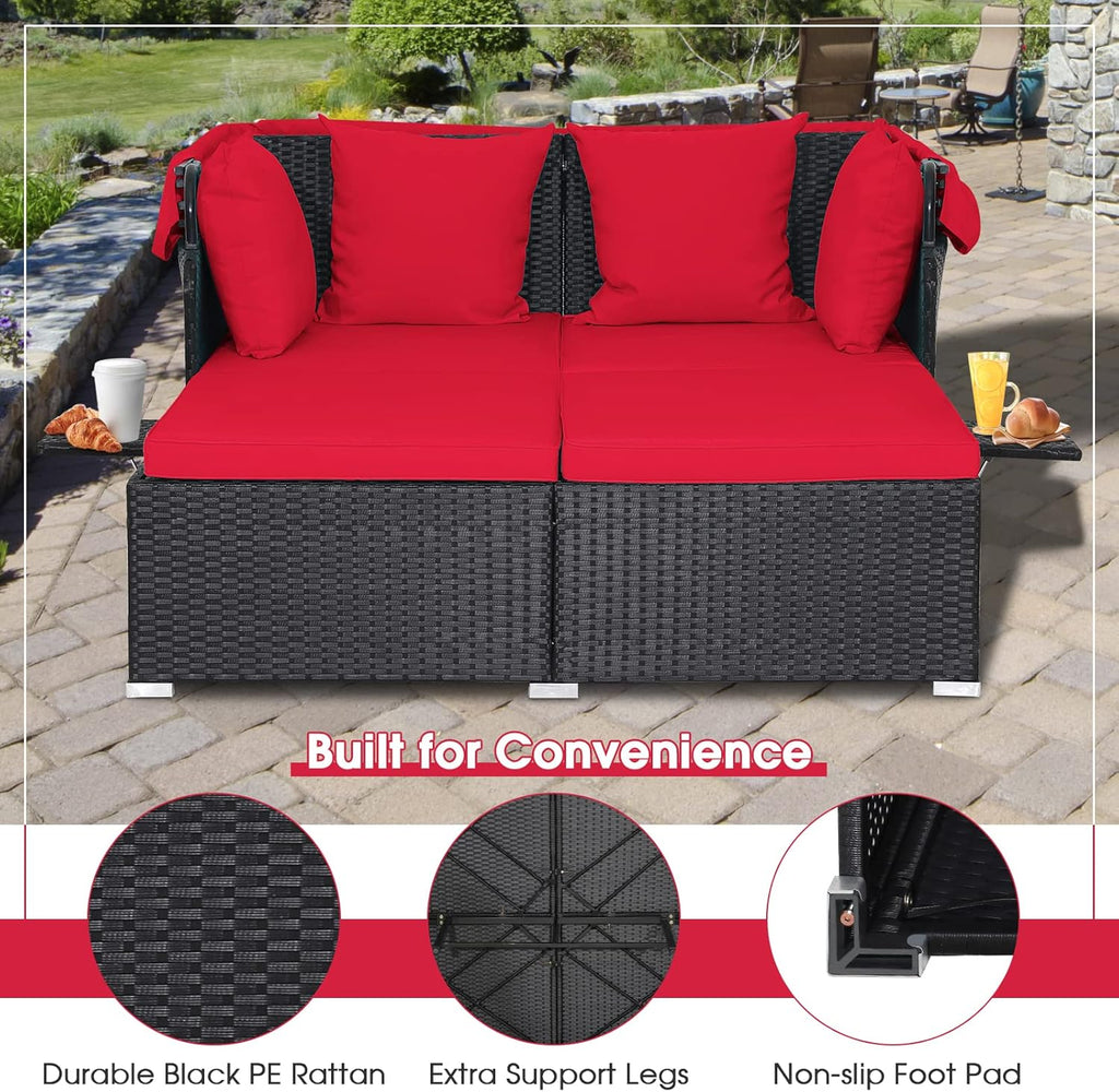 RELAX4LIFE Patio Daybed With Canopy, Cushions, 4 Pillows And 2 Side Trays, Turquoise - B0BYSN7GC7
