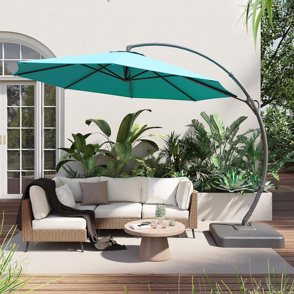 LAUSAINT HOME 11 FT Beige Curvy Cantilever Patio Umbrella With Base