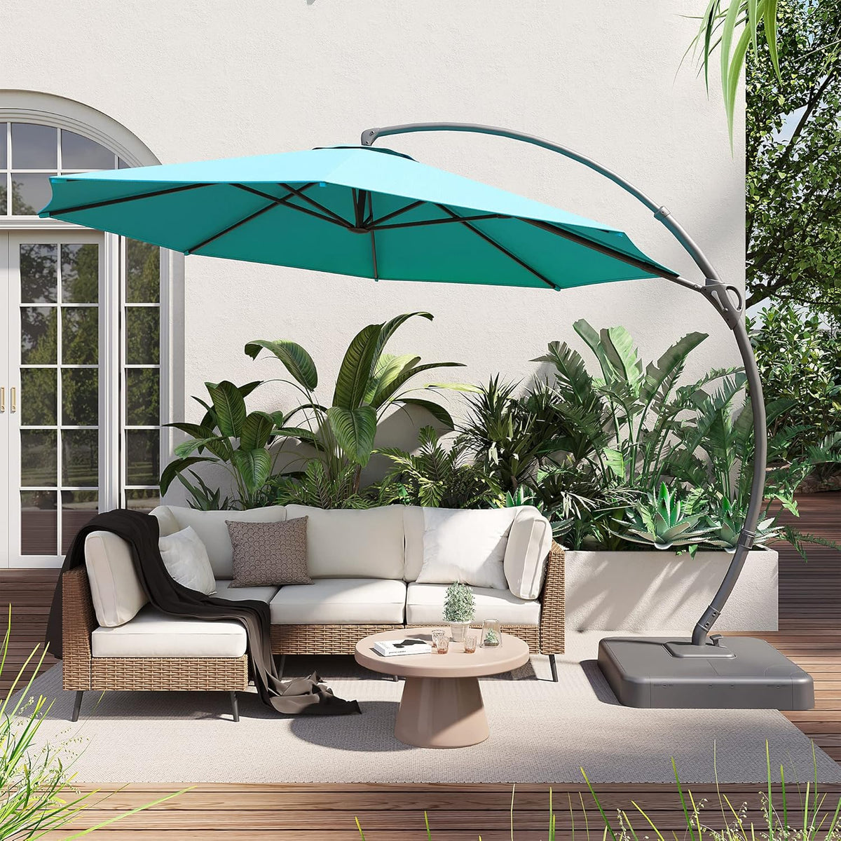 LAUSAINT HOME 11 FT Beige Curvy Cantilever Patio Umbrella With Base