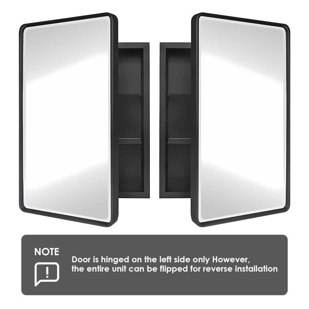 Dalattin Metal Bathroom Medicine Cabinet With Mirror, Recessed Or Wall Mounted, 16x24 Inch, Black