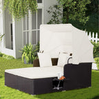 RELAX4LIFE Patio Daybed With Canopy, Cushions, 4 Pillows And 2 Side Trays, Turquoise - B0BYSN7GC7