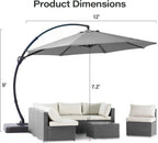 LAUSAINT HOME 11 FT Beige Curvy Cantilever Patio Umbrella With Base