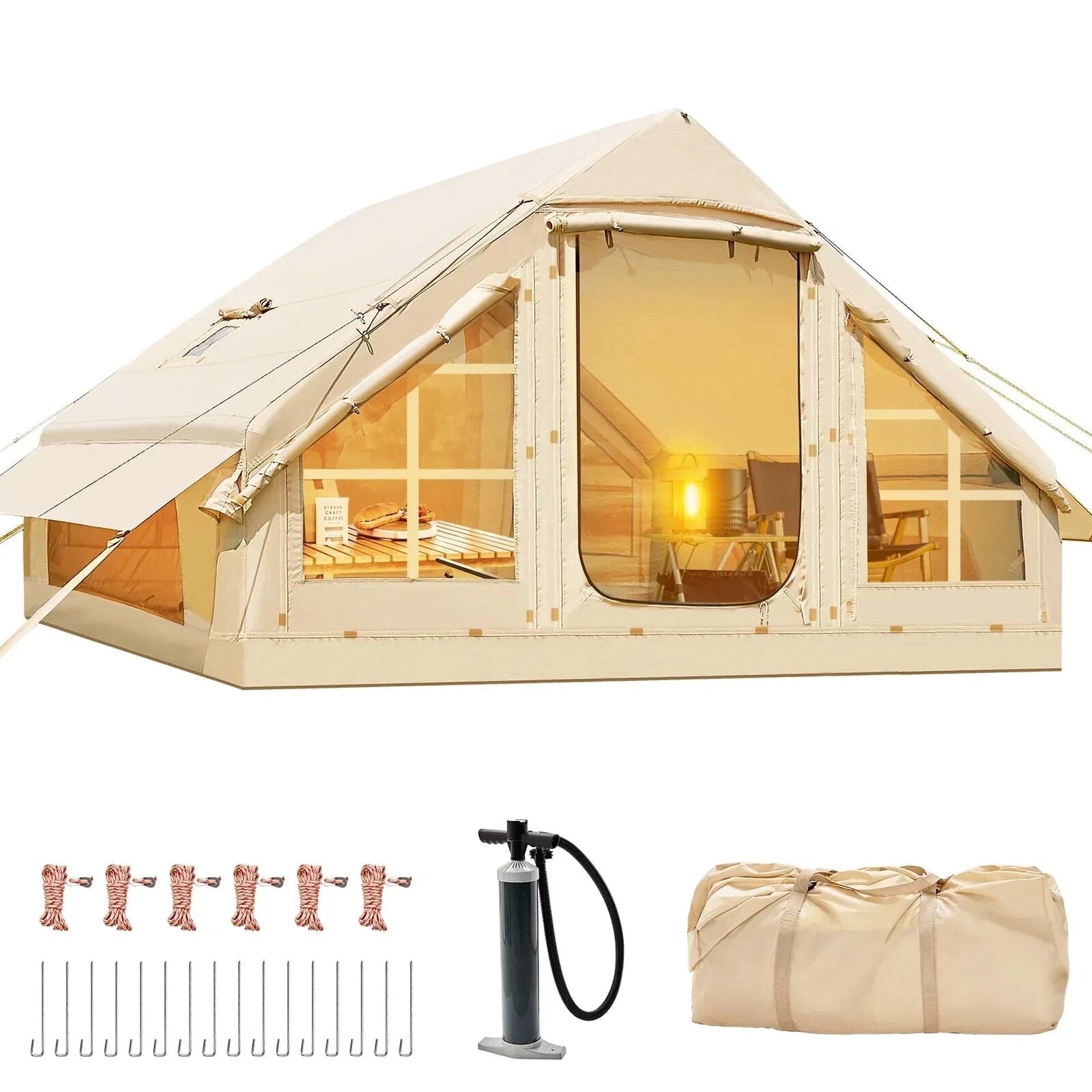 ABORON 6 Person Inflatable Camping Tent With Pump, 10ft x 7ft, 4 Season, Oxford - Glamping Family Tent