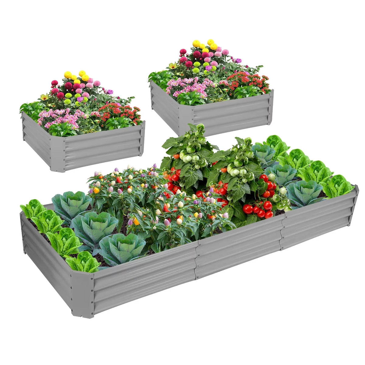 2 Pack Galvanized Raised Garden Bed Planter Boxes, 8x3x1ft, Gray