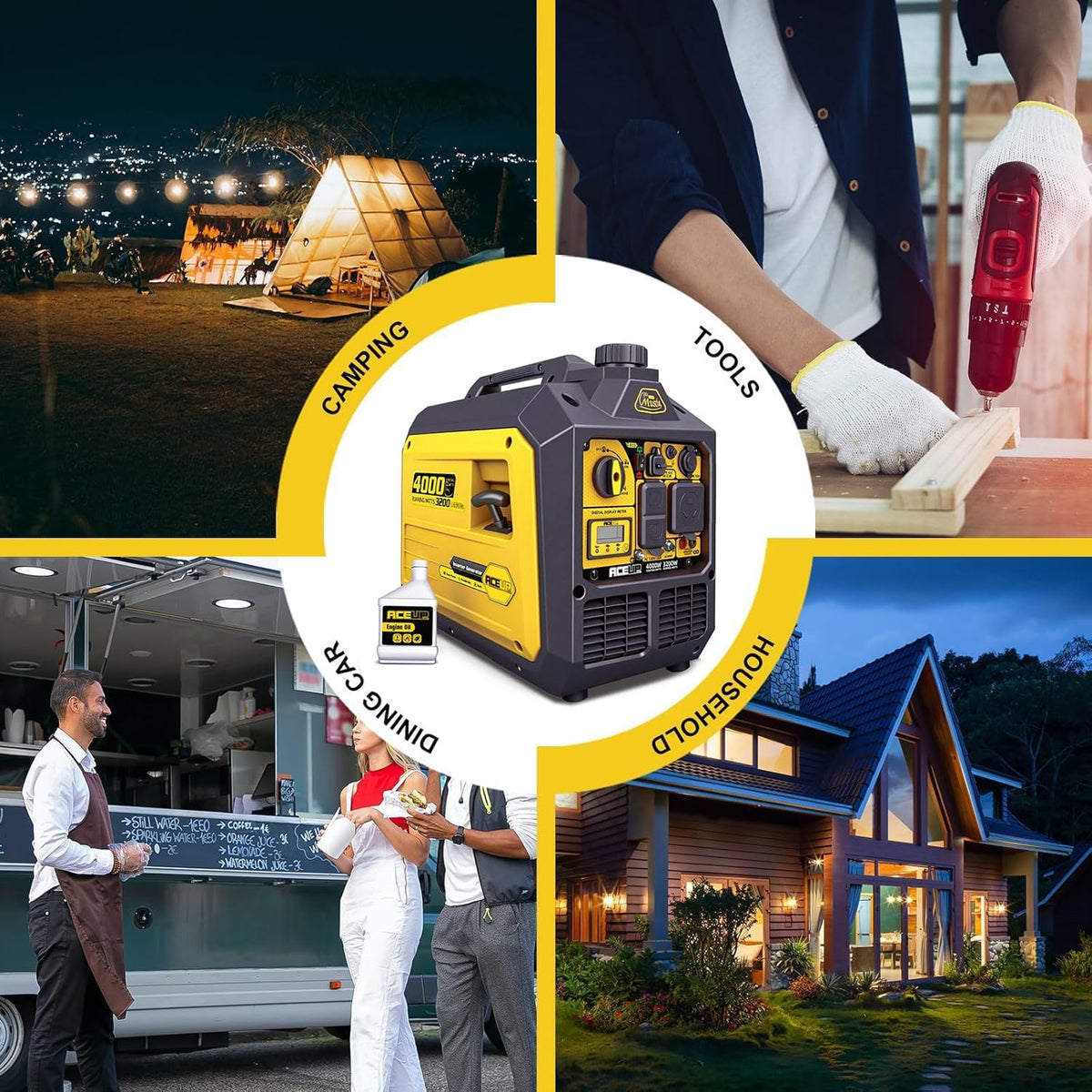 Aceup Portable Gas Inverter Generator 4000 Peak Watts 149cc RV-Ready