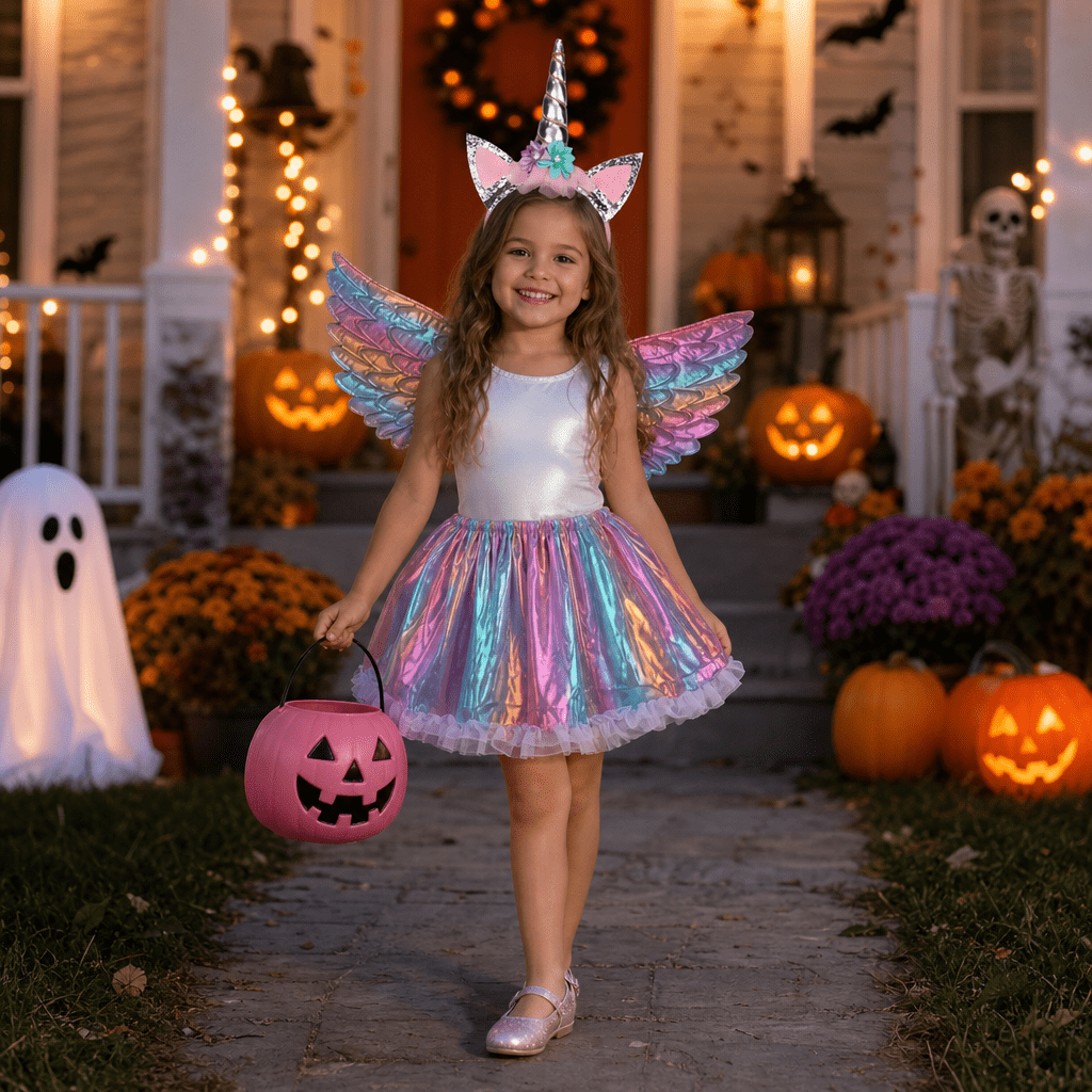 Unicorn Costume for Girls, Tutu Skirt Wings Unicorn Headband Princess Outfit for Birthday Halloween Christmas Cosplay Dress Up