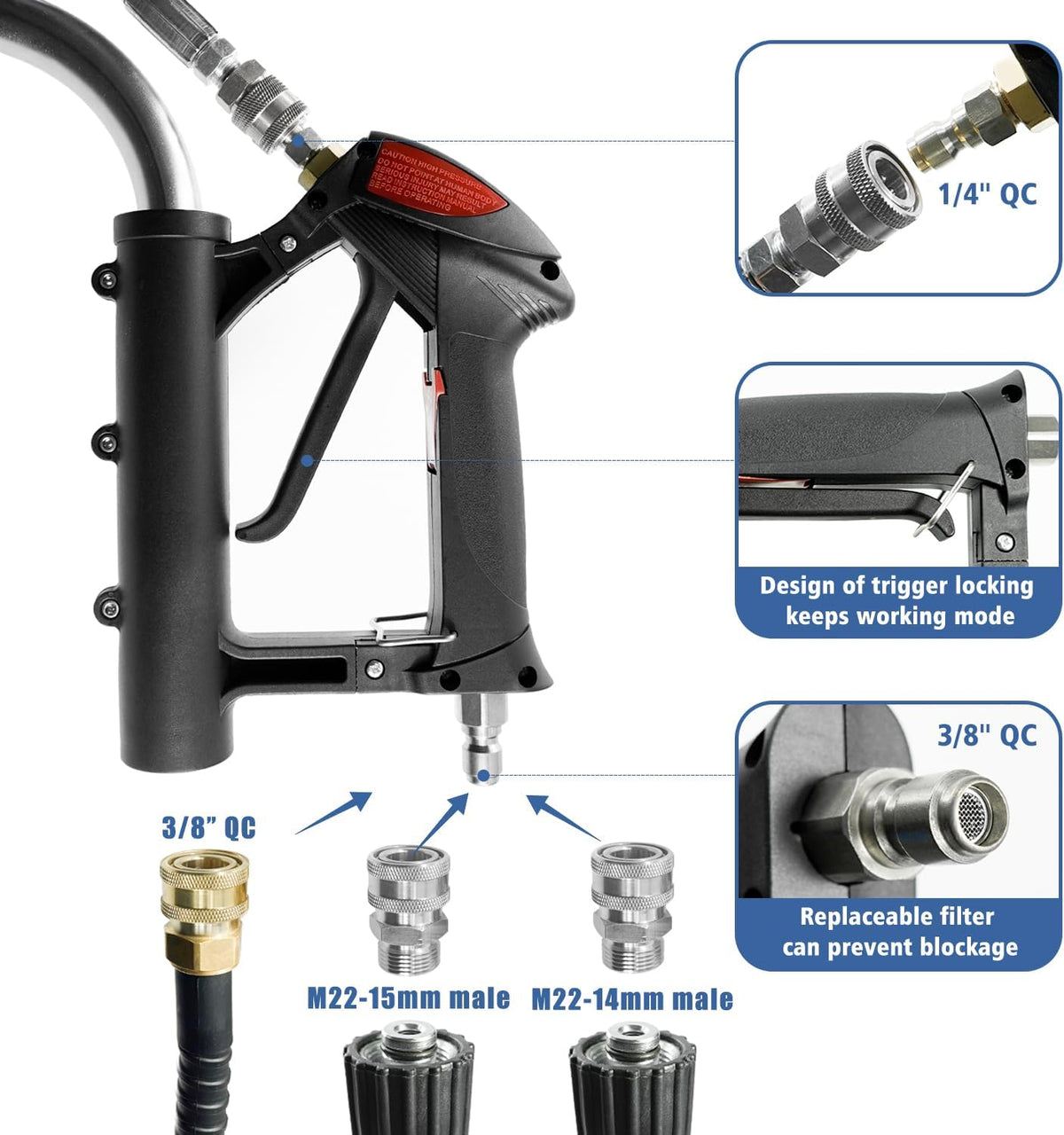 JANZ 24 in Pressure Washer Surface Cleaner With 4 Wheels, Dual Handle, Stainless Steel Housing, 4 Nozzle Cores And 2 Hose Adapters