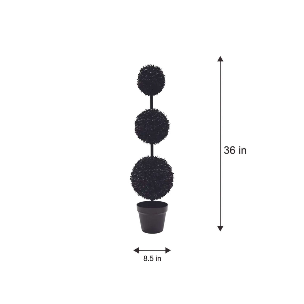 My Texas House Halloween 3-Ball Artificial Black Topiary, 3'