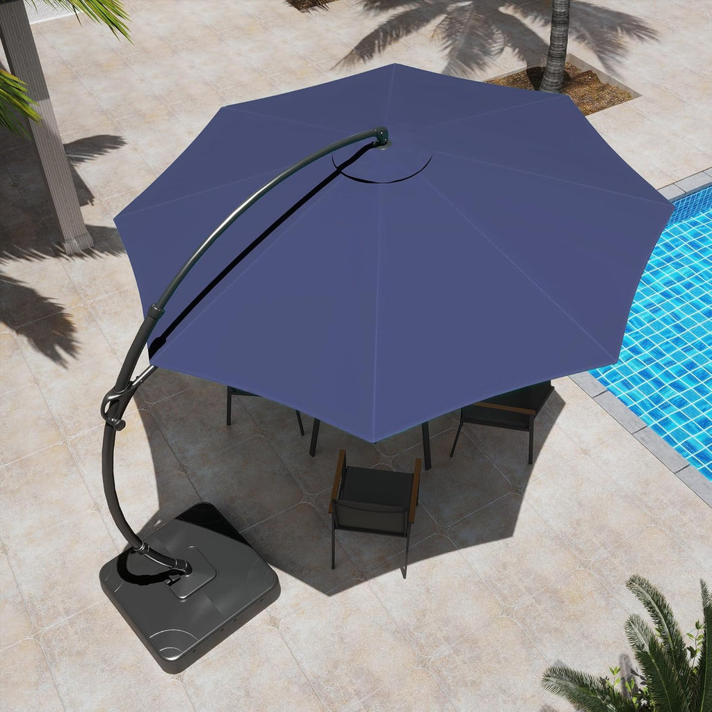 LAUSAINT HOME 11 FT Beige Curvy Cantilever Patio Umbrella With Base