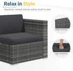 Wisteria Lane 5-Piece Outdoor Wicker Rattan Sectional Conversation Set With Cushions And Glass Coffee Table - Grey
