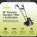 Sun Joe Corded Electric Garden Tiller And Cultivator With Steel Tines, 16 Inch, 13.5-Amp - TJ604E
