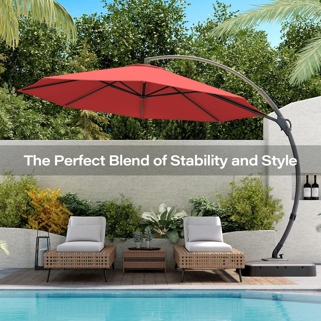 LAUSAINT HOME 11 FT Beige Curvy Cantilever Patio Umbrella With Base