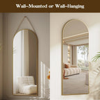 Full Length Wall Mirror, 48 x 16 Inch, Black, Leather Strap