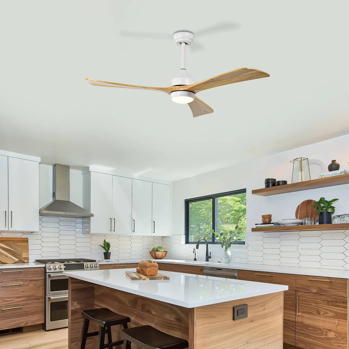 52in 3-Blade Ceiling Fan With Lights, Remote Control, 6 Speeds, Matte Black and Black Walnut