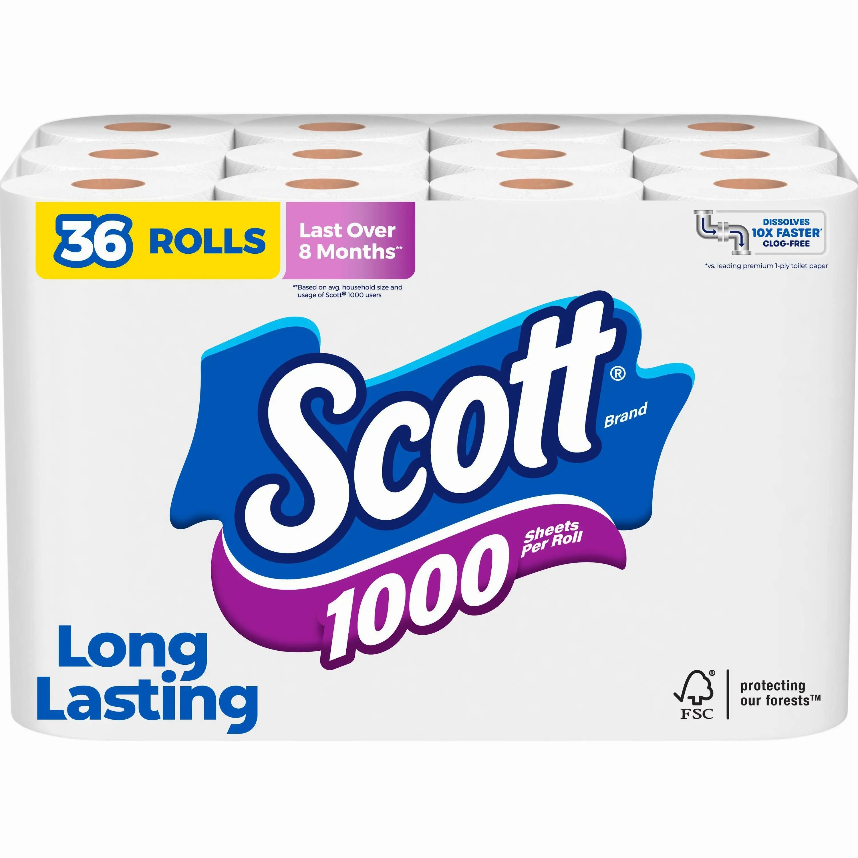 Scott 1000 Sheets 1-Ply Toilet Paper, 36 Rolls