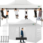 COBIZI Pop-Up Canopy Tent 10x15ft With 4 Sidewalls, White
