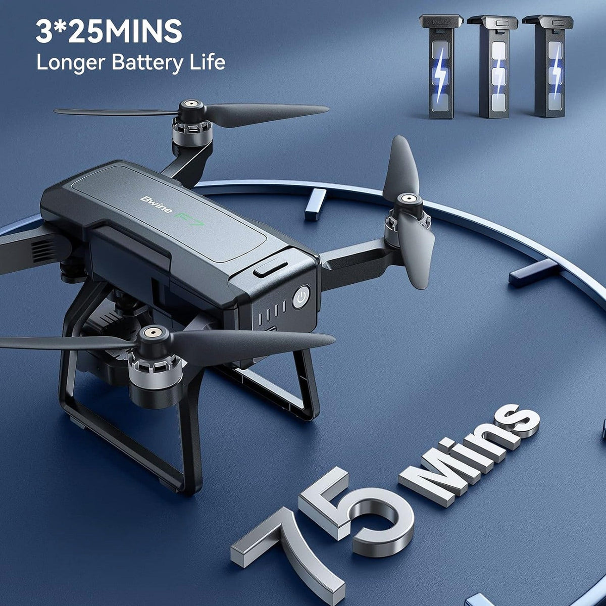 Bwine GPS Camera Drone With 4K Night Vision, 3-Axis Gimbal, 3 Batteries, Black - F7GB2 3B