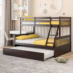 Gymax Twin-Over-Full Bunk Bed With Convertible Twin Trundle - Espresso/White