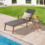 Acacia Wood Rattan Patio Chaise Lounge Chair Set With Folding Side Table