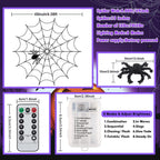 Halloween Decorations Spider Web Lights, 4FT Diameter 70 LED with Black Spider, Waterproof Net Lights, Remote Control