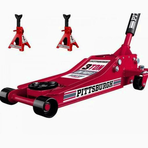 Steel Hydraulic Low Profile Floor Jack And Jack Stands Set - Three-Ton