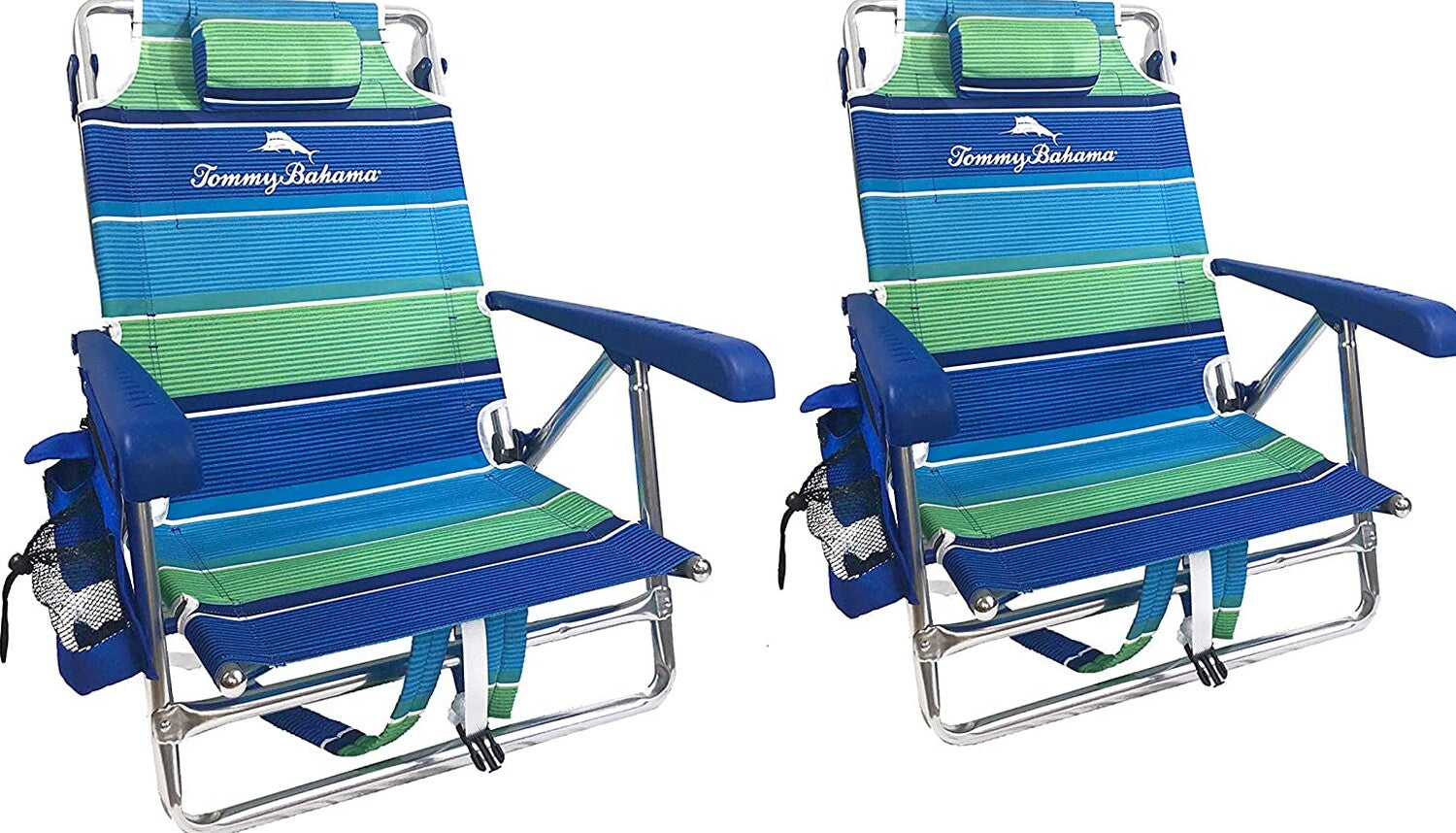 Tommy Bahama 2-Pack Backpack Beach Chairs With Storage Pouch And Towel Bar - 8 Positions, 250 Lbs