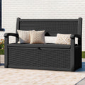 ModFusion 70-Gallon Outdoor Resin Storage Bench With Rattan Backrest, Black - C