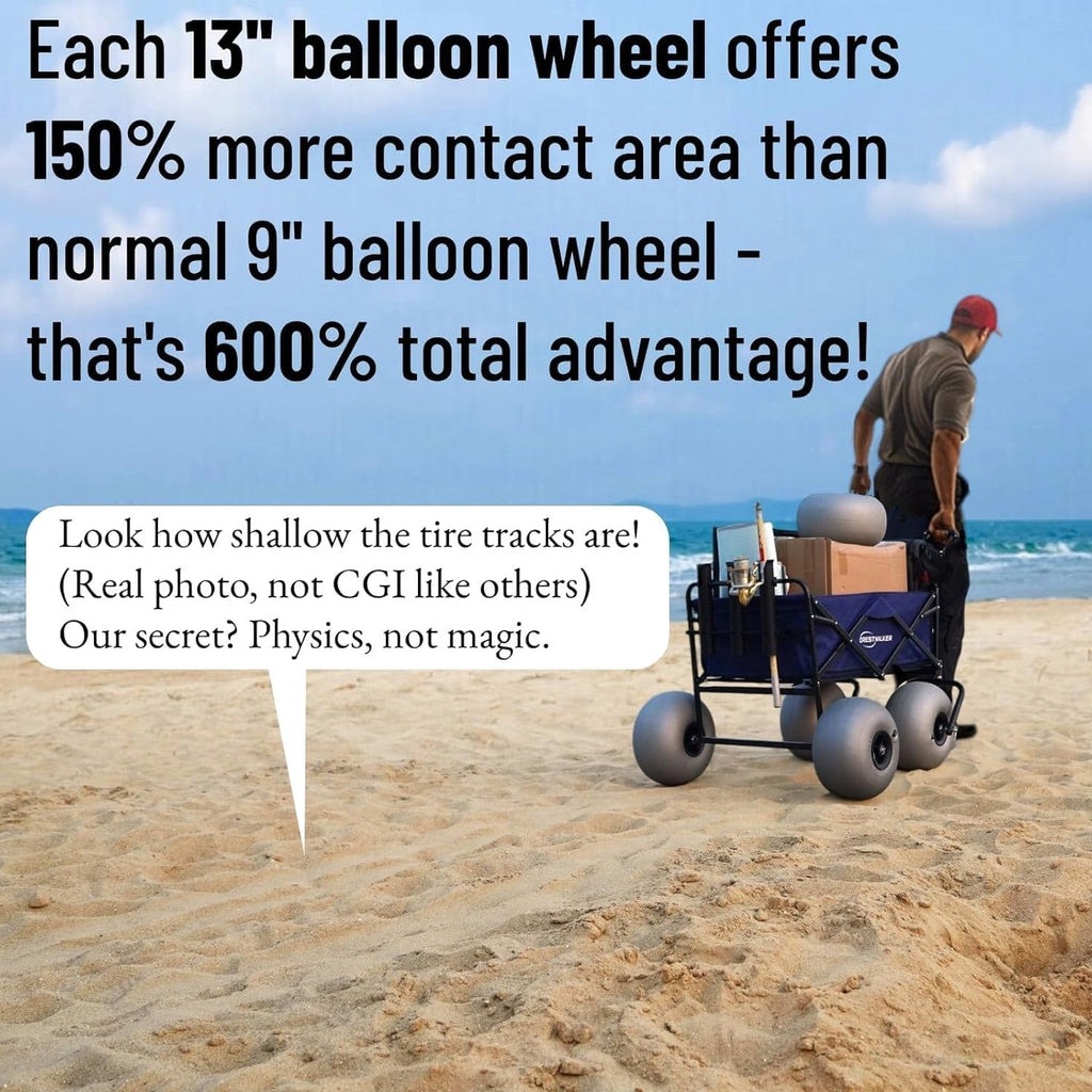 CRESTWALKER Beach Cart With 13in Balloon Wheels, Chair Racks And Pump - Beach Wagon