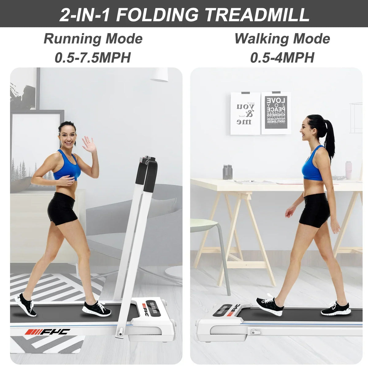 ikayaa 2 In 1 Under Desk Treadmill, 2.5 HP Folding - FYC