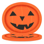 Jack-o'-Lantern Oval Disposable Paper Plates, Multicolor, 12" x 10", 8 Count, Halloween by Way To Celebrate