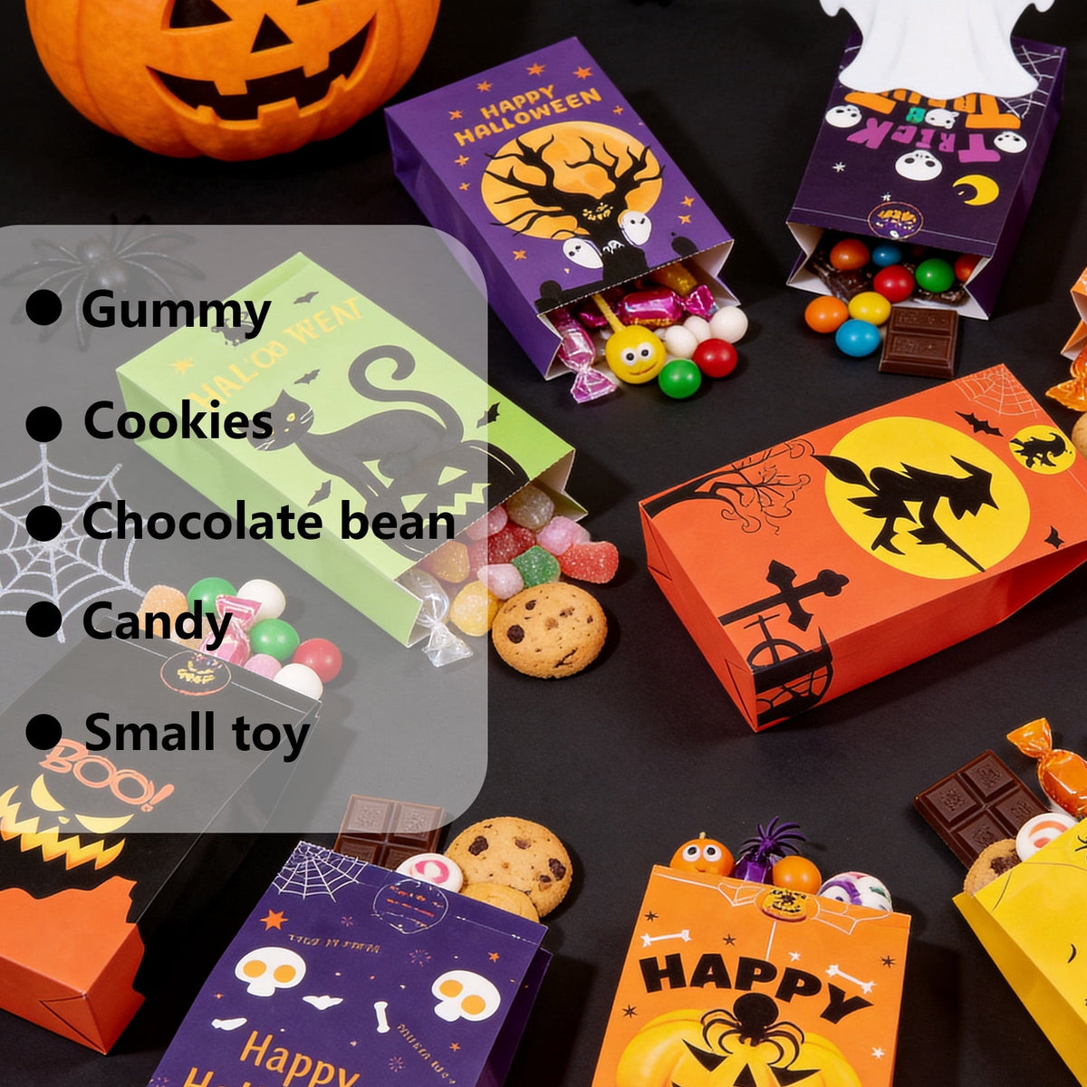 AGCAN 40 Pcs Halloween Treat Bags, Paper Goodie Bag with 48 Stickers, 10 Design, Party Favor Bags for Gifts, Halloween, Party