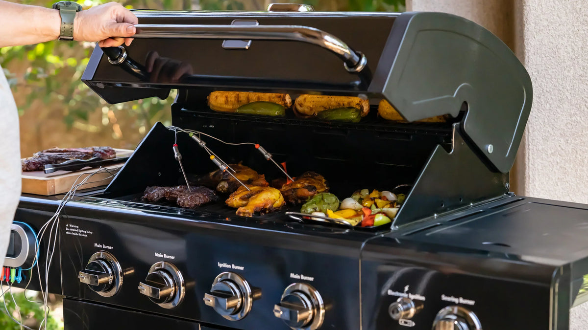 Kenmore 4-Burner Smart Gas Grill With Side Searing Burner, Black With Chrome Accents