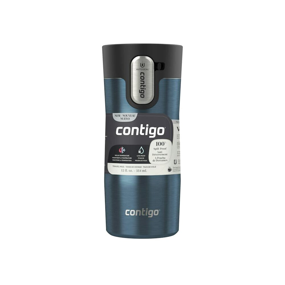 Contigo AUTOSEAL West Loop Vacuum-Insulated Stainless Steel Travel Mug With Easy-Clean Lid, 12 oz, Transparent Blueberry