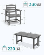 SERWALL 7-Piece HDPE Outdoor Dining Set With Umbrella Hole - Gray
