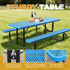Rectangular Picnic Table, 4ft, Blue, Metal Mesh, Thermoplastic Coated Steel