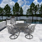 Cast Aluminum 5-Piece Patio Dining Set With 4 Swivel Chairs And Tempered Glass Table - Brown Or White