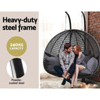 Gardeon Two-Person Wicker Egg Swing Chair With Stand, Grey, 117cm x 117cm x 200cm