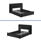 Moasis Queen Platform Bed Frame With PU Upholstery, LED Lighting And 4 Storage Drawers